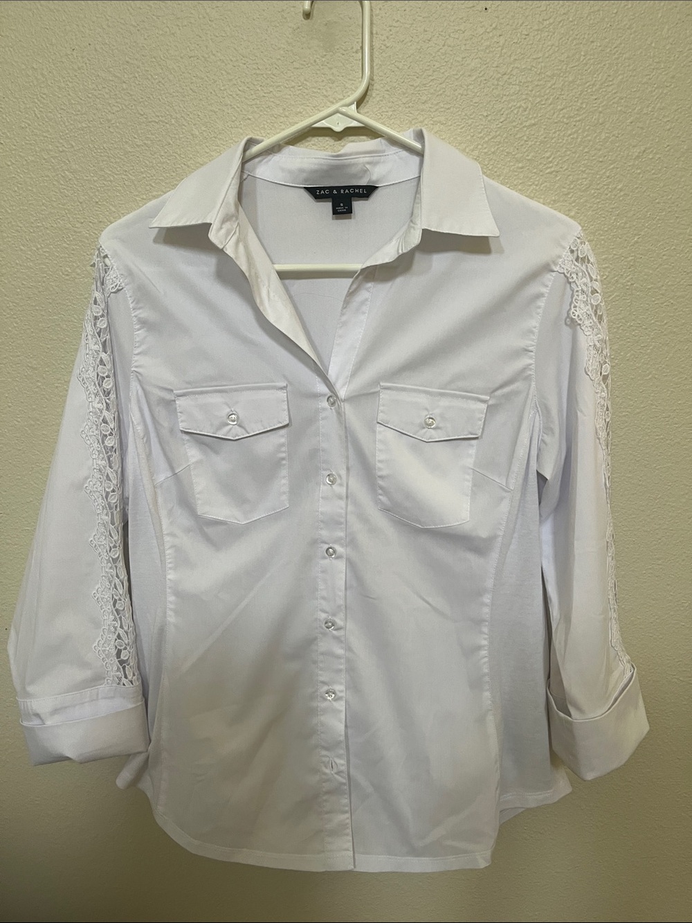 Zac & Rachel White Lace-Trim Button Front Blouse